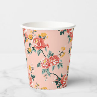 Gobelets En Papier Rose Pâle Floral Chinoise