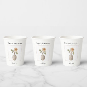 Gobelets En Papier Rose Pêche dans un Vase Anniversaire