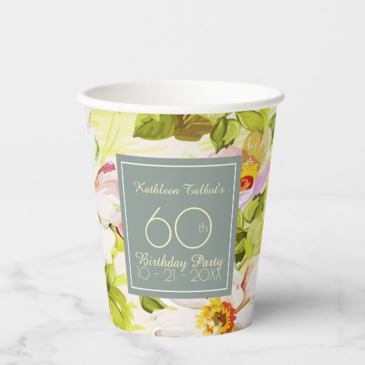 Gobelets En Papier Rose Peonies 60e anniversaire de la coupe de papie (Recto)