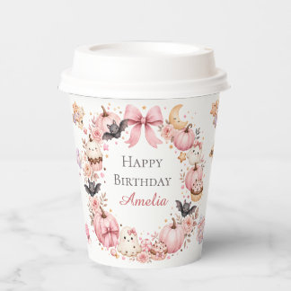 Gobelets en papier rose pour anniversaire Hallowee