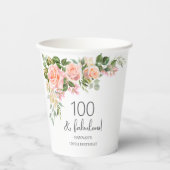 Gobelets En Papier Rose rose de Peach Floral 100e anniversaire (Recto)