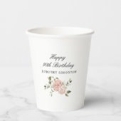 Gobelets En Papier Rose rose Dusty Floral 90e anniversaire (Recto)