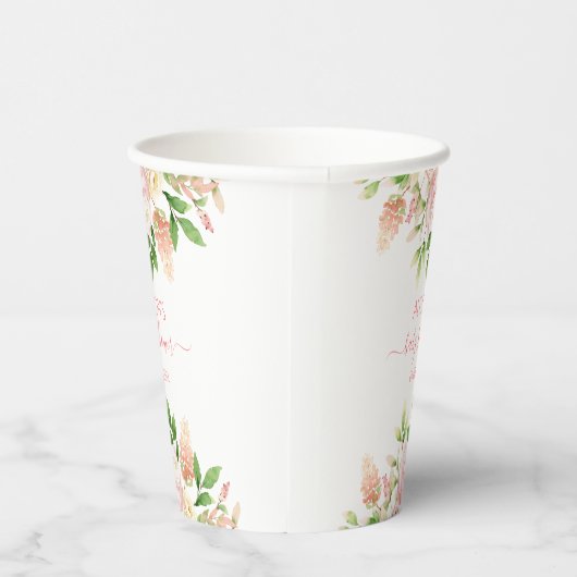 Gobelets En Papier Rose rose élégant Baby shower floral fille (Droite)