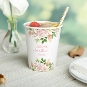 Gobelets En Papier Rose rose élégant floral Fille Baby Shower