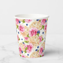 Rose rose et lilas et motif floral myrtille