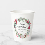 Gobelets En Papier Rose rouge et Holly 90e anniversaire Elegant (Recto)