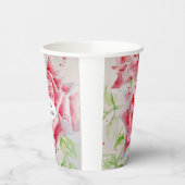 Gobelets En Papier Rose Rouge Fleurs Motif Aquarelle Mariage (Gauche)