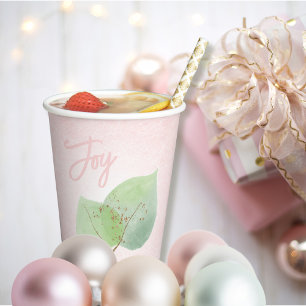 Gobelets En Papier Rose Sage Green Parties scintillant Moderne Botani