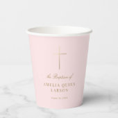 Gobelets En Papier Rose Simple Elegant Gold Cross Baptism Christening (Verso)
