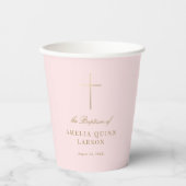 Gobelets En Papier Rose Simple Elegant Gold Cross Baptism Christening (Recto)