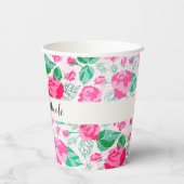 Gobelets En Papier Rose Vert Rose Pétales Fleurs Jardin Mariage (Verso)