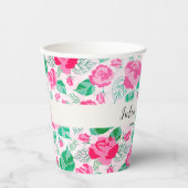 Gobelets En Papier Rose Vert Rose Pétales Fleurs Jardin Mariage (Recto)