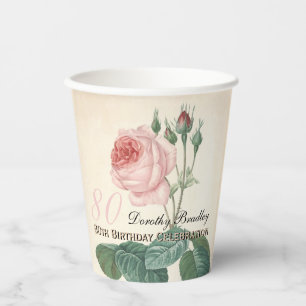 Gobelets En Papier Rose vintage 80e anniversaire Célébration coupe 