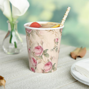 Gobelets En Papier Rose Vintage chic élégant floral continu motif