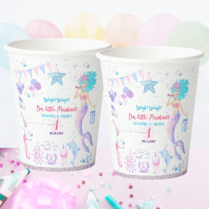 Gobelets En Papier Rose violet bleu filles sirène 1er anniversaire fê