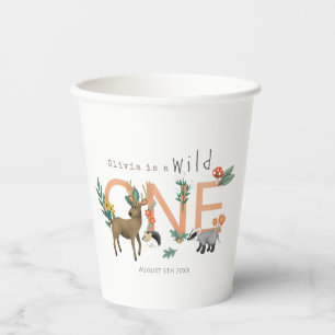 Gobelets En Papier Rose Wild One mignon Bois Animaux 1er anniversaire