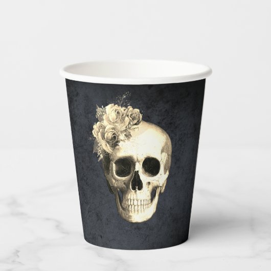 Gobelets En Papier Roses blanches du crâne d'Halloween (Verso)