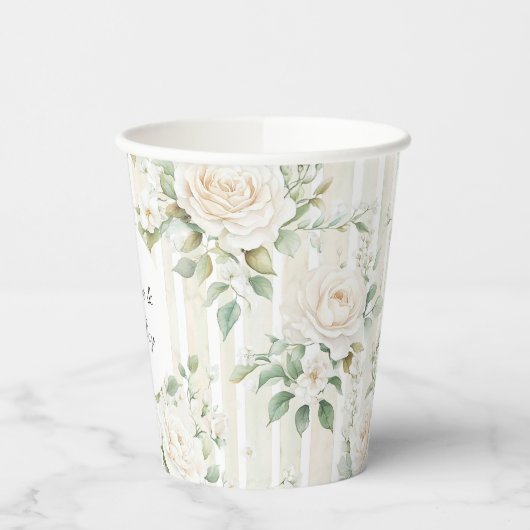 Gobelets En Papier Roses Blanches Romantiques Roses Florales Mariage (Gauche)