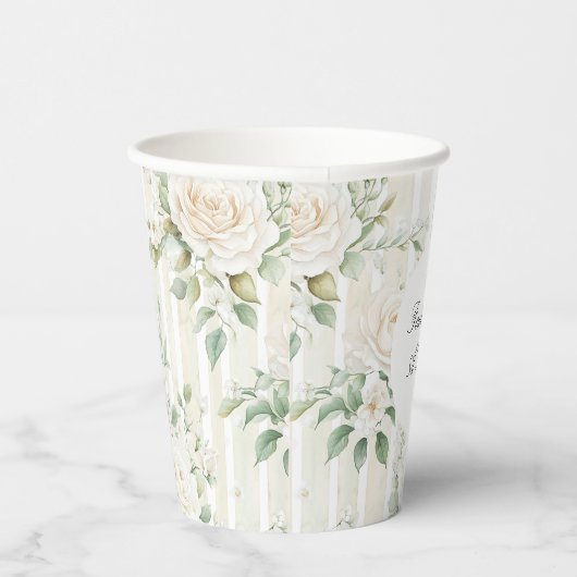 Gobelets En Papier Roses Blanches Romantiques Roses Florales Mariage (Droite)