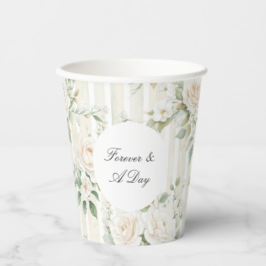 Gobelets En Papier Roses Blanches Romantiques Roses Florales Mariage (Recto)