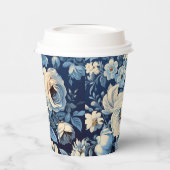 Gobelets En Papier Roses blanches sur Indigo Arrière - plan bleu (Gauche)