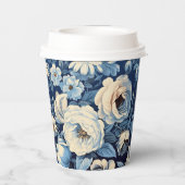 Gobelets En Papier Roses blanches sur Indigo Arrière - plan bleu (Verso)