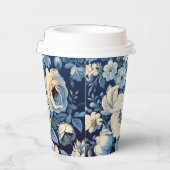 Gobelets En Papier Roses blanches sur Indigo Arrière - plan bleu (Droite)