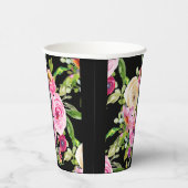 Gobelets En Papier Roses d'aquarelle en rose et crème sur noir (Droite)