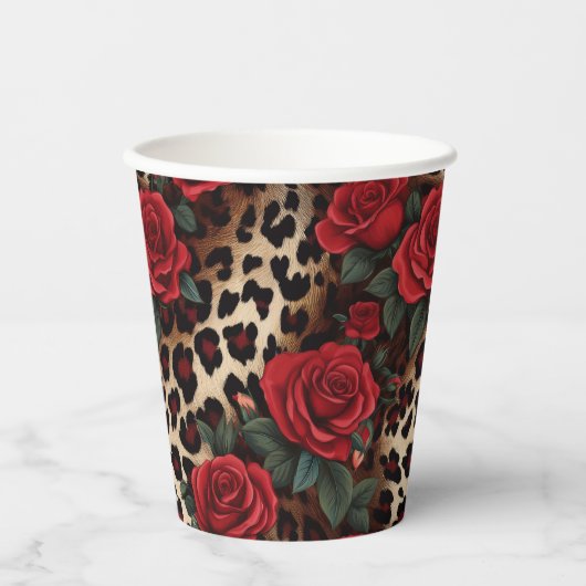 Gobelets En Papier Roses et Empreintes de léopard (Recto)