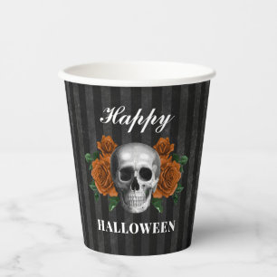 Gobelets En Papier Roses gothiques & Crâne Joyeux Halloween