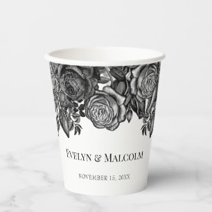 Gobelets En Papier Roses noires et blanches Mariage gothique