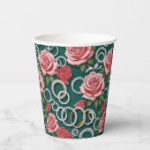 Gobelets En Papier Roses Romantiques Et Bagues De Mariage En Diamants (Recto)