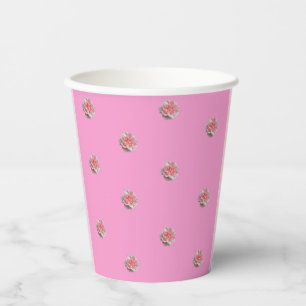 Gobelets En Papier Roses roses sur coupe en papier rose