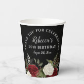 Gobelets En Papier Roses rouges sur Noir 50e anniversaire Merci (Verso)