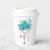 Gobelets En Papier Roses turquoise avec touches (Verso)