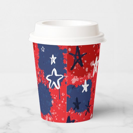 Gobelets En Papier Rouge avec plaques bleues et étoiles noires et bla (Droite)