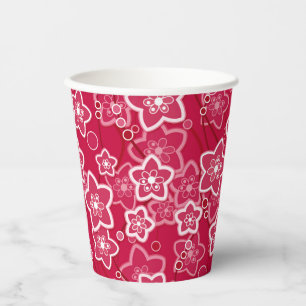 Gobelets En Papier rouge blanc floral rustique mode motif rétro