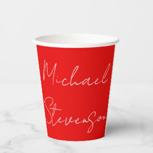 Gobelets En Papier Rouge Blanc manuscrit Minimaliste Votre Nom