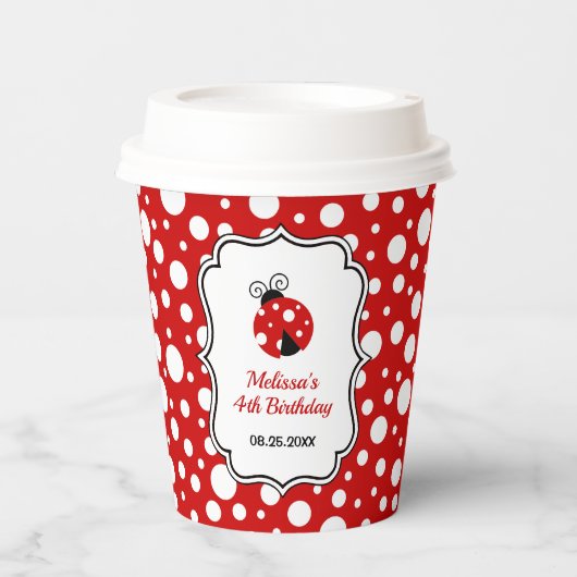 Gobelets En Papier Rouge Blanc Points Ladybug Cadre Enfants Anniversa (Recto)