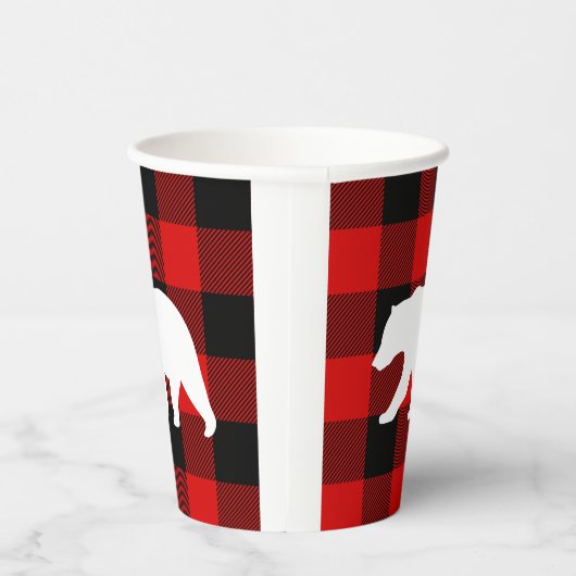 Gobelets En Papier Rouge Buffalo Plaid & Ours Blanc (Droite)