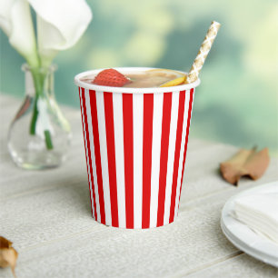 Gobelets En Papier Rouge Classique Et Rayures Blanches