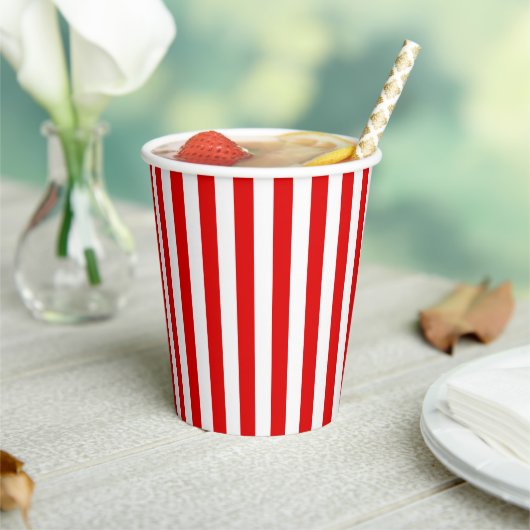 Gobelets En Papier Rouge Classique Et Rayures Blanches (Insitu)