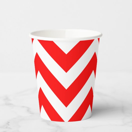 Gobelets En Papier Rouge et blanc Grandes Dimensions Chevron (Gauche)