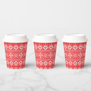 Gobelets En Papier Rouge et Blanc Noël d'Hiver Fair Isle