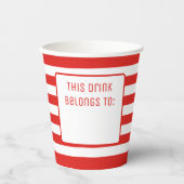 Gobelets En Papier Rouge et blanc rayé "Cette boisson appartient à" (Recto)