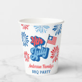 Gobelets En Papier Rouge et bleu 4 juillet feux d'artifice Retro BBQ (Verso)