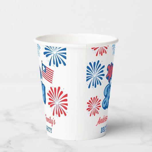 Gobelets En Papier Rouge et bleu 4 juillet feux d'artifice Retro BBQ (Droite)