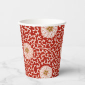 Gobelets En Papier Rouge Floral Vibrant Ornate Classé Motif (Recto)