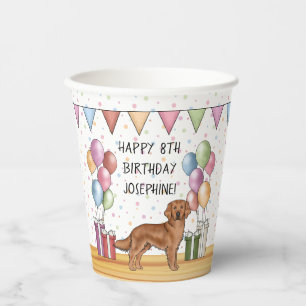 Gobelets En Papier Rouge Golden Retriever Coloré Pastel Anniversaire