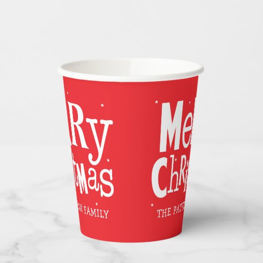 Gobelets En Papier Rouge Joyeux Noël moderne Nom personnalisé (Gauche)